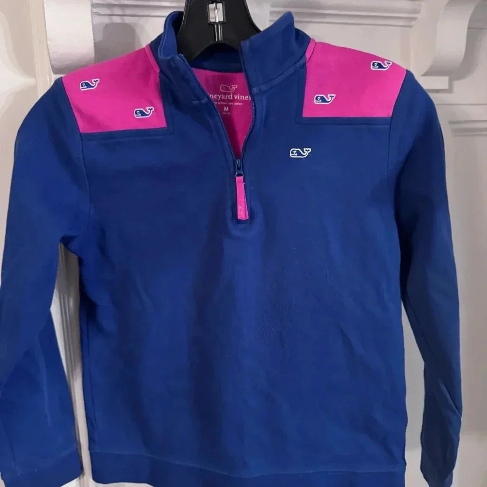 Vineyard Vines 1/4 zip pullover long sleeves top kids size M pink and blue